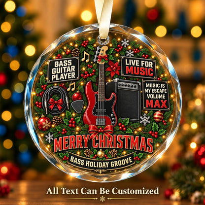 Bass Guitar Player Personalized Glass Ornament | 5To9Vibe