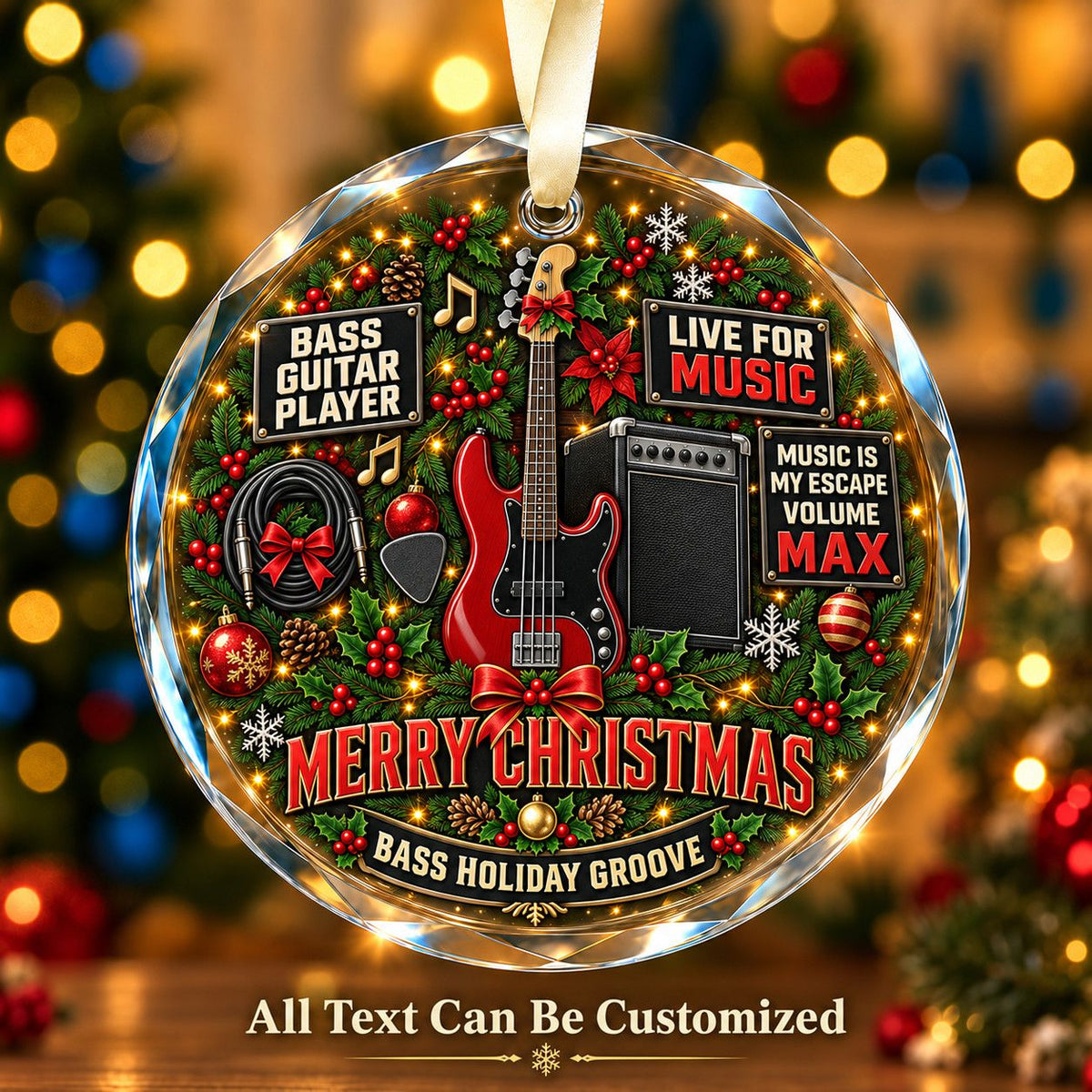 Bass Guitar Player Personalized Glass Ornament | 5To9Vibe