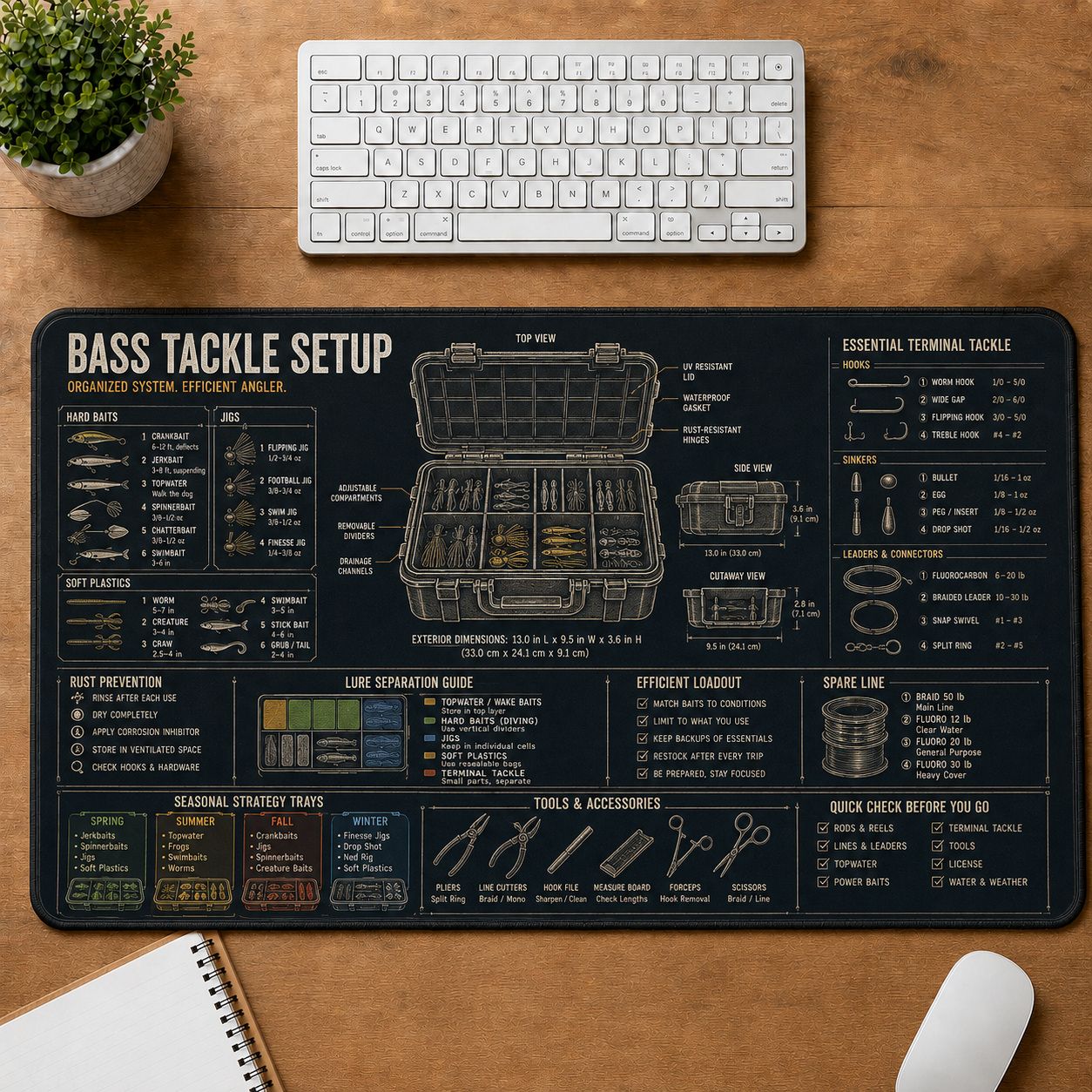 Bass Tackle Setup Fishing Field Guide Desk Mat | 5To9Vibe
