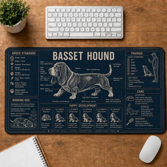 Basset Hound Dog Breed Visual Guide Desk Mat | 5To9Vibe