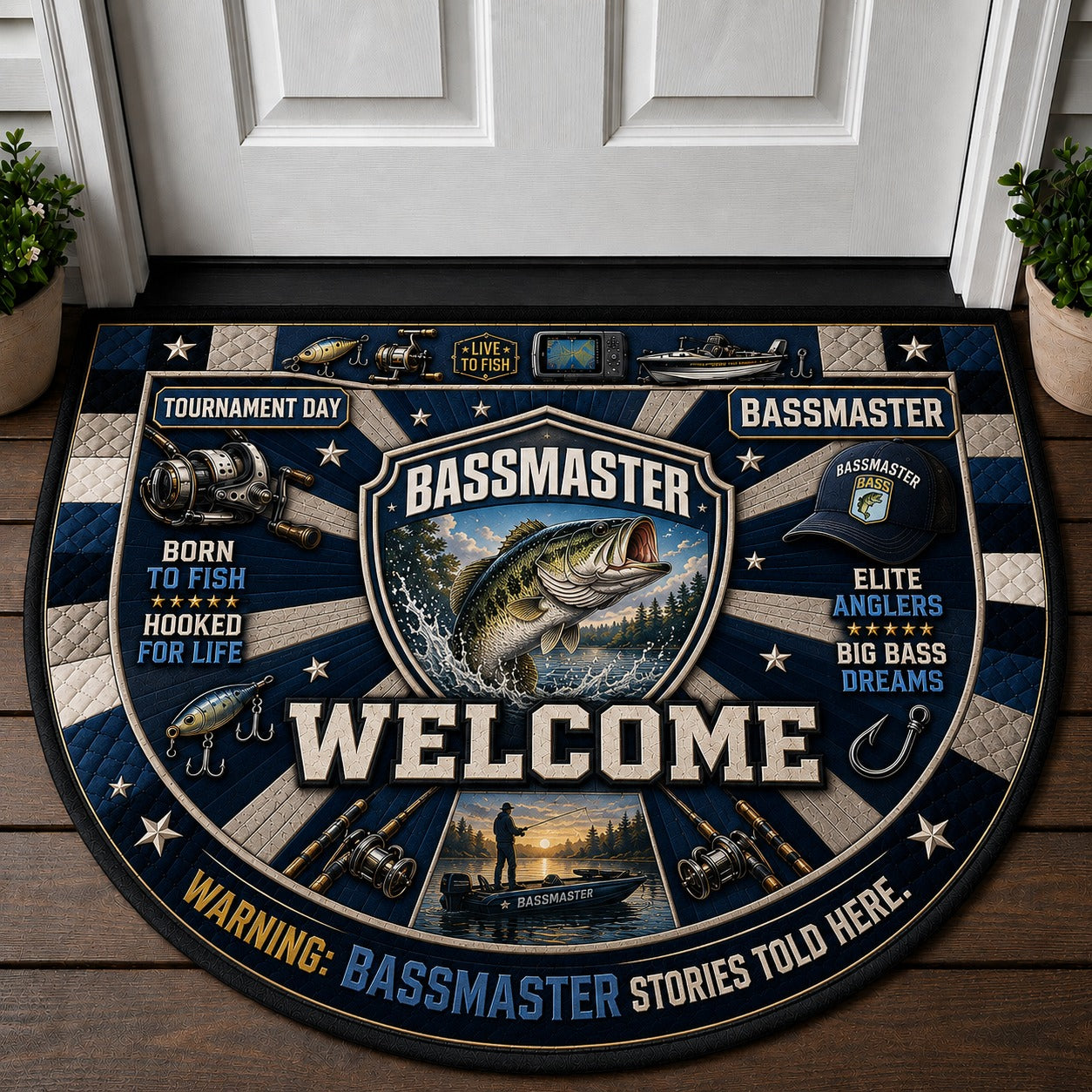 Bassmaster Elite Fishing Series Quilted Print Premium Welcome Mat – Personalized Doormat
