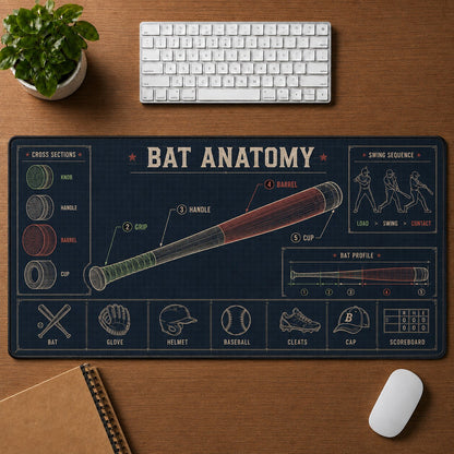 Bat Anatomy Baseball Blueprint Desk Mat | 5To9Vibe