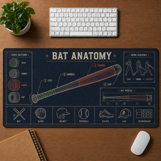 Bat Anatomy Baseball Blueprint Desk Mat | 5To9Vibe
