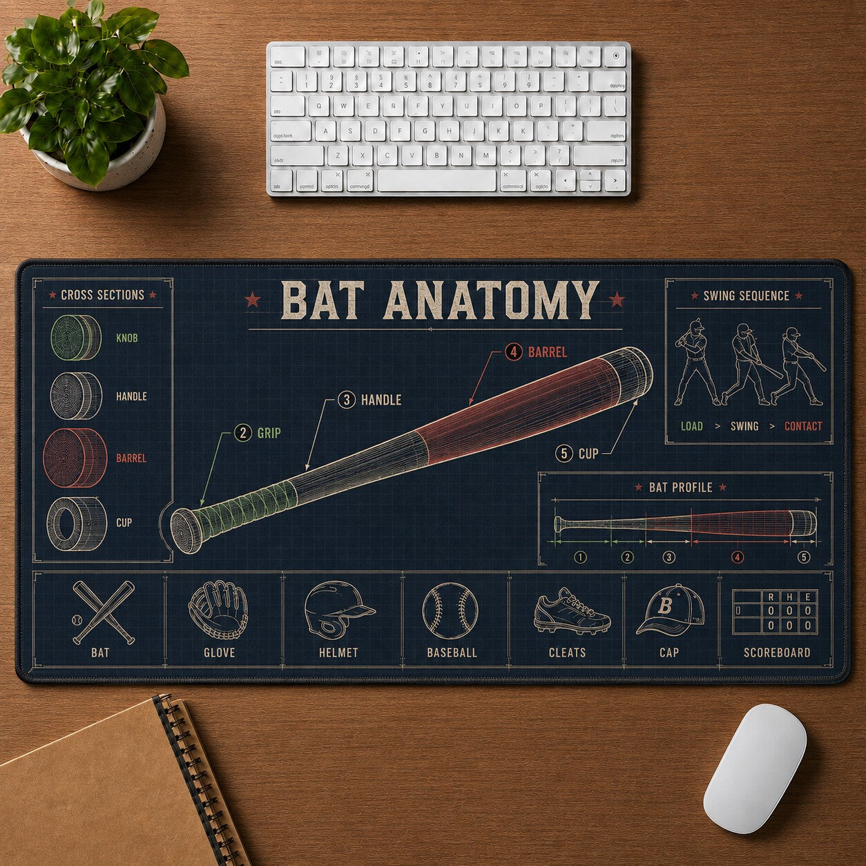 Bat Anatomy Baseball Blueprint Desk Mat | 5To9Vibe