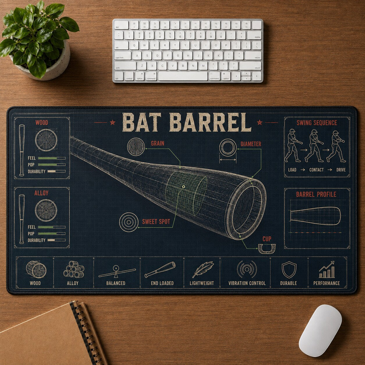 Bat Barrel Baseball Blueprint Desk Mat | 5To9Vibe