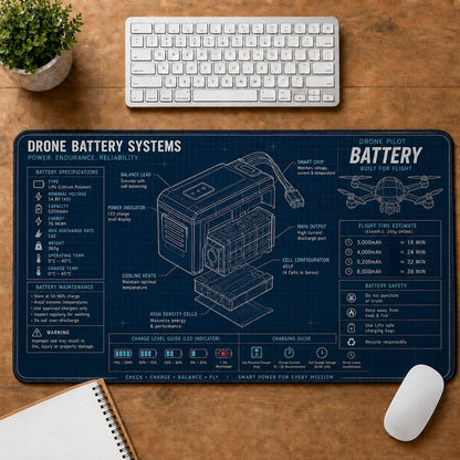 Drone Battery Systems Hobby Knowledge Blueprint Guide Desk Mat | 5To9Vibe