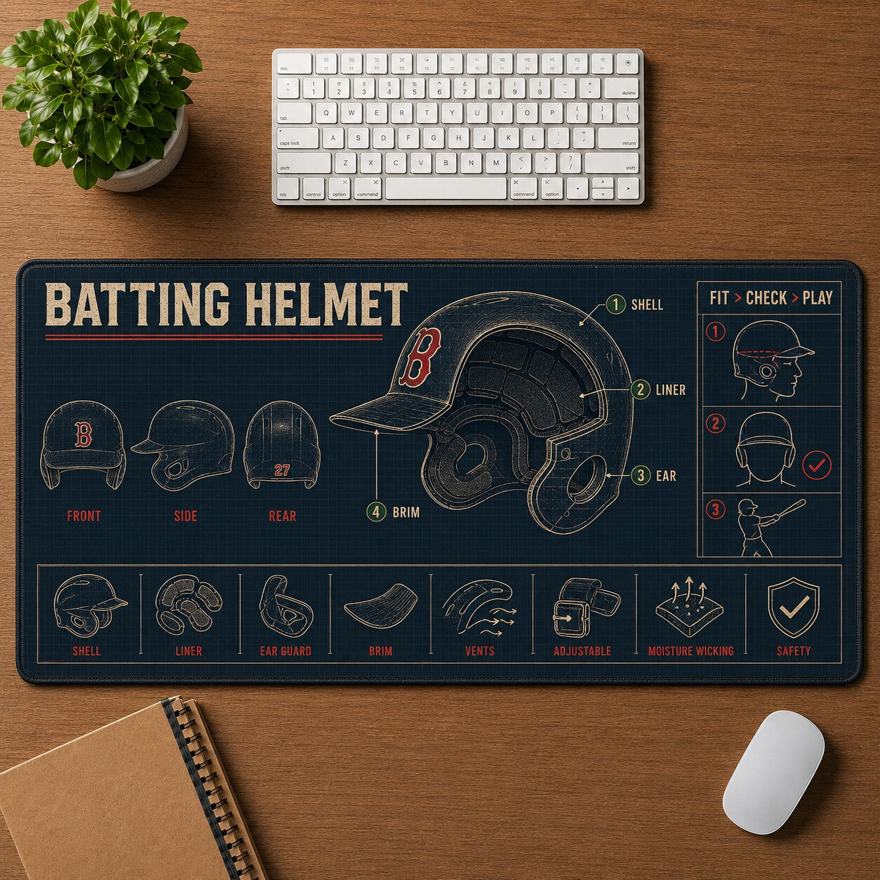 Batting Helmet Baseball Blueprint Desk Mat | 5To9Vibe