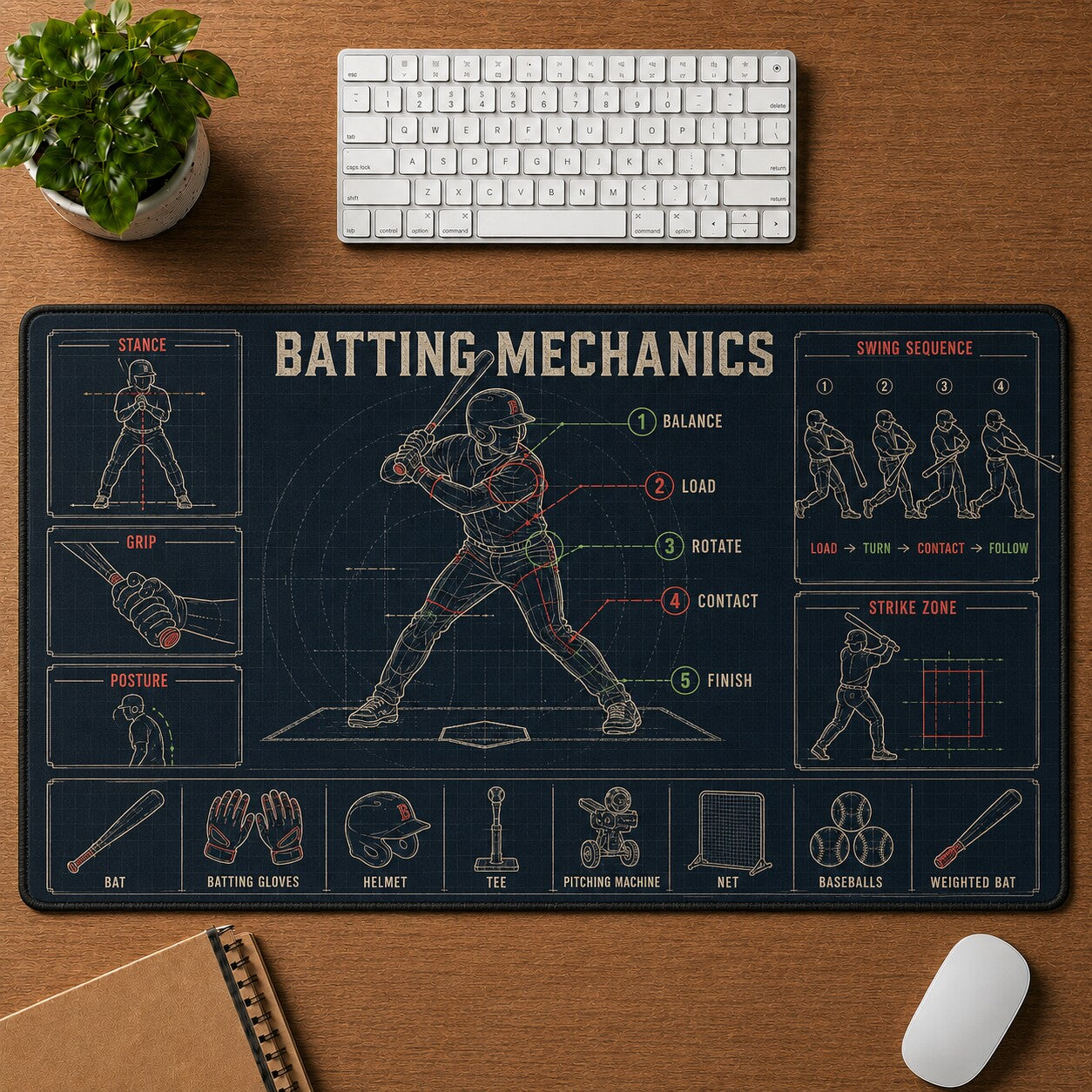 Batting Mechanics Baseball Blueprint Desk Mat | 5To9Vibe