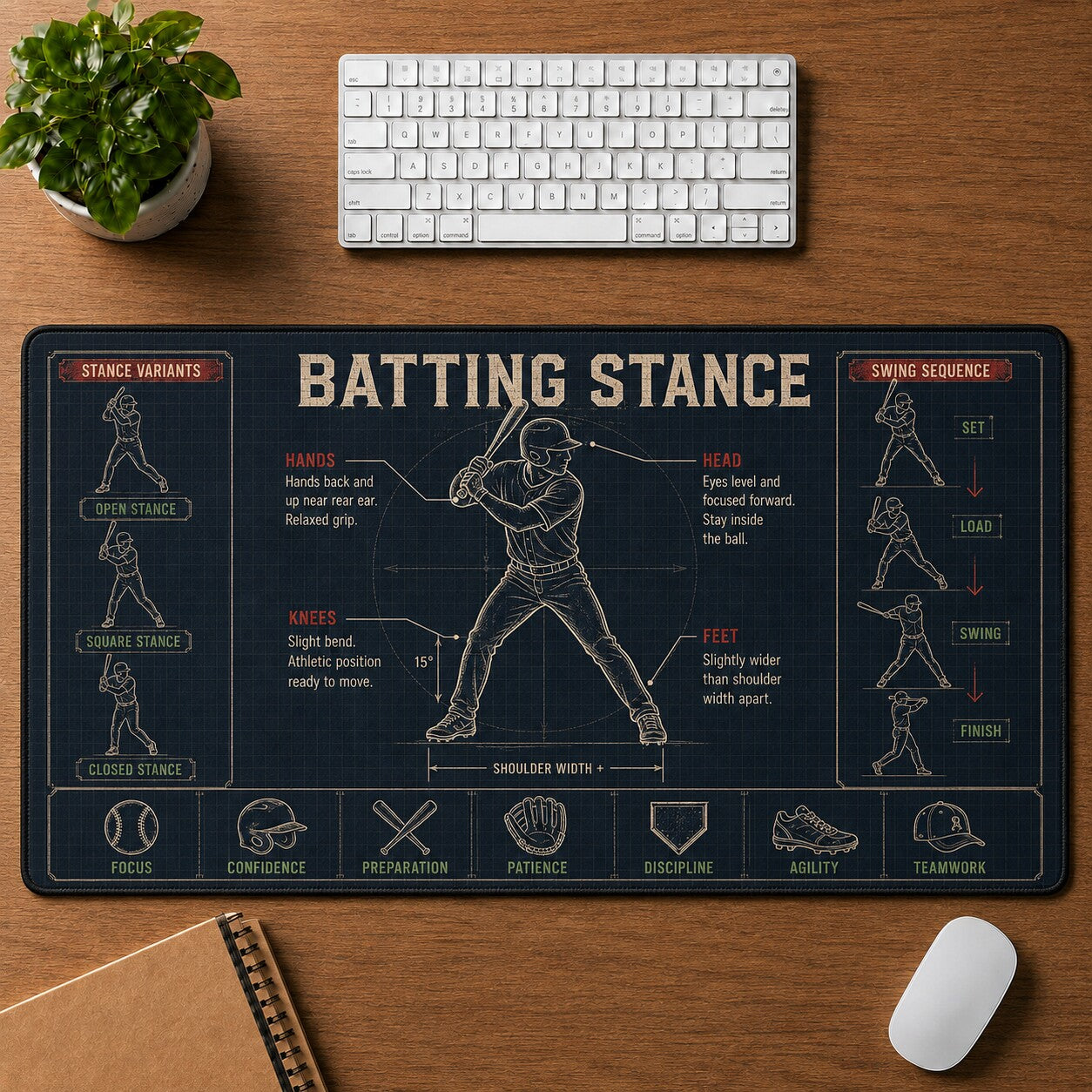 Batting Stance Baseball Blueprint Desk Mat | 5To9Vibe