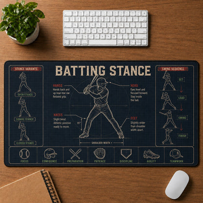 Batting Stance Baseball Blueprint Desk Mat | 5To9Vibe