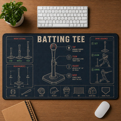 Batting Tee Baseball Blueprint Desk Mat | 5To9Vibe