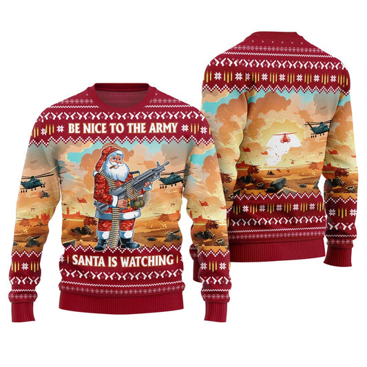 Be Nice To Army Funny Ugly Xmas Sweater Red