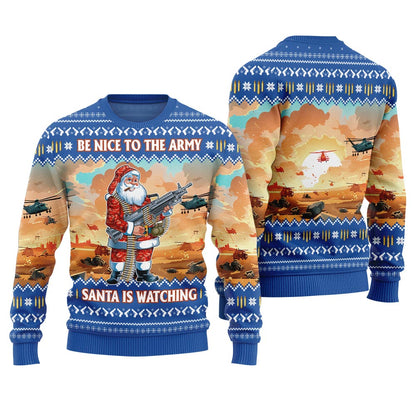Be Nice To Army Officer Ugly Holiday Sweater Royal
