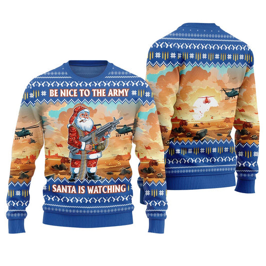 Be Nice To Army Officer Ugly Holiday Sweater Royal