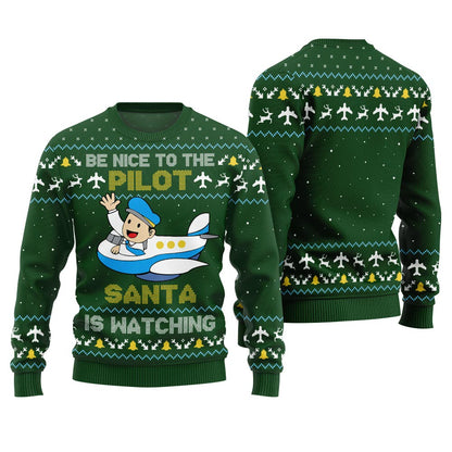 Be Nice To Pilot Funny Ugly Christmas Sweater Green