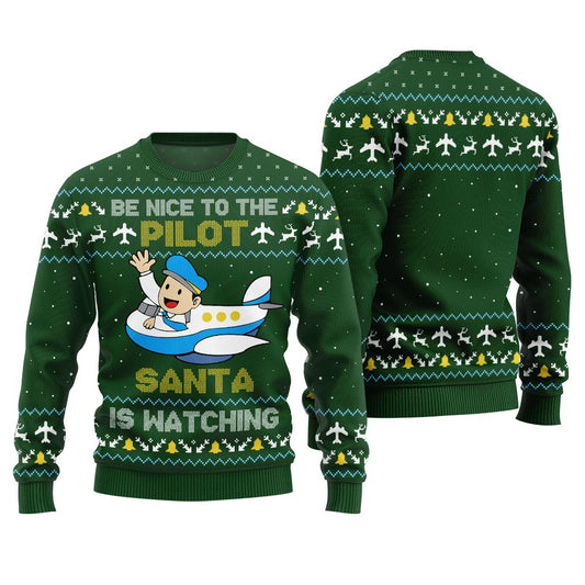 Be Nice To Pilot Funny Ugly Christmas Sweater Green