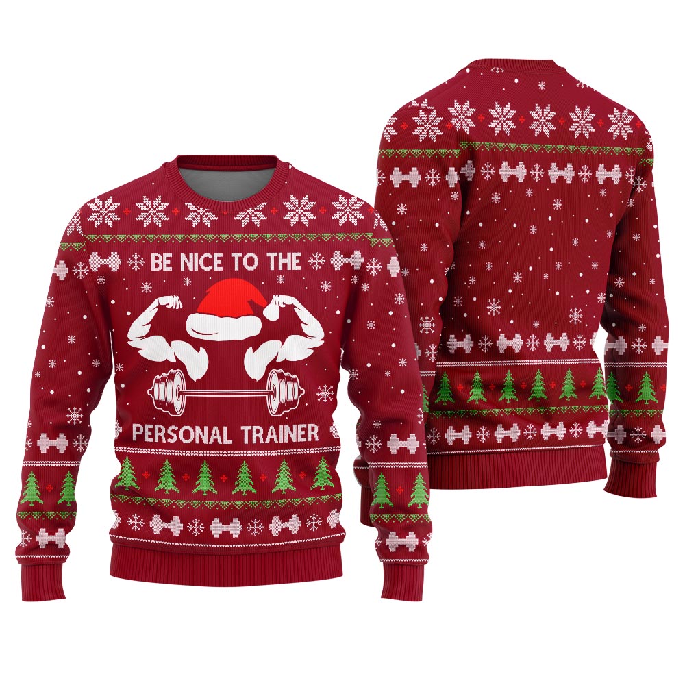 Be Nice To The Personal Trainer Fitness Christmas Sweater