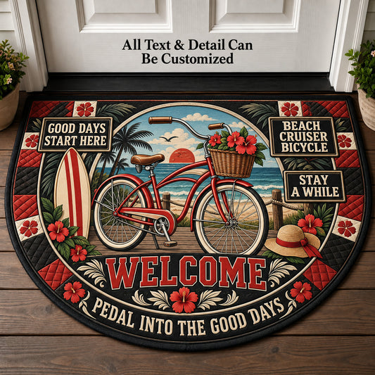 Beach Cruiser Bicycle Personalized Half Round Mat | 5To9Vibe