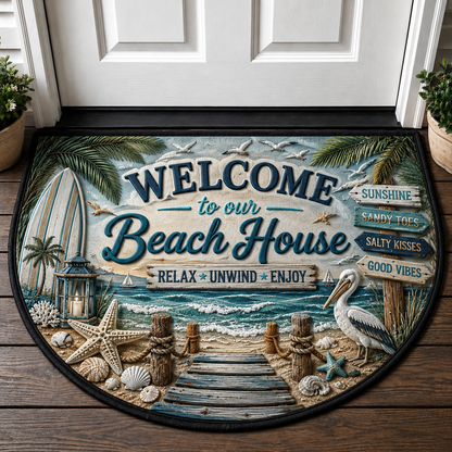 Wipe Your Flippers Whale Welcome Mat - Coastal Lighthouse & Ocean Doormat - 5to9vibe