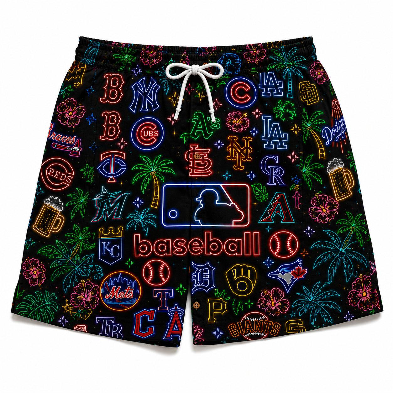 All Baseball Teams Neon Vintage Pattern Vibe Summer Party Button-Up Unisex Hawaiian Shirt For Men and Women