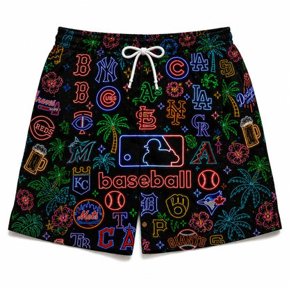 All Baseball Teams Neon Vintage Pattern Vibe Summer Party Button-Up Unisex Hawaiian Shirt For Men and Women
