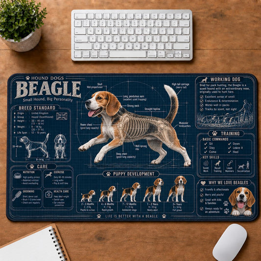 Beagle Dog Breed Visual Guide Desk Mat | 5To9Vibe
