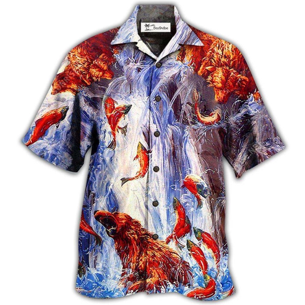 Hawaiian Shirt / Adults / S Bear Fighting And Dancing In Waterfall - Hawaiian Shirt 