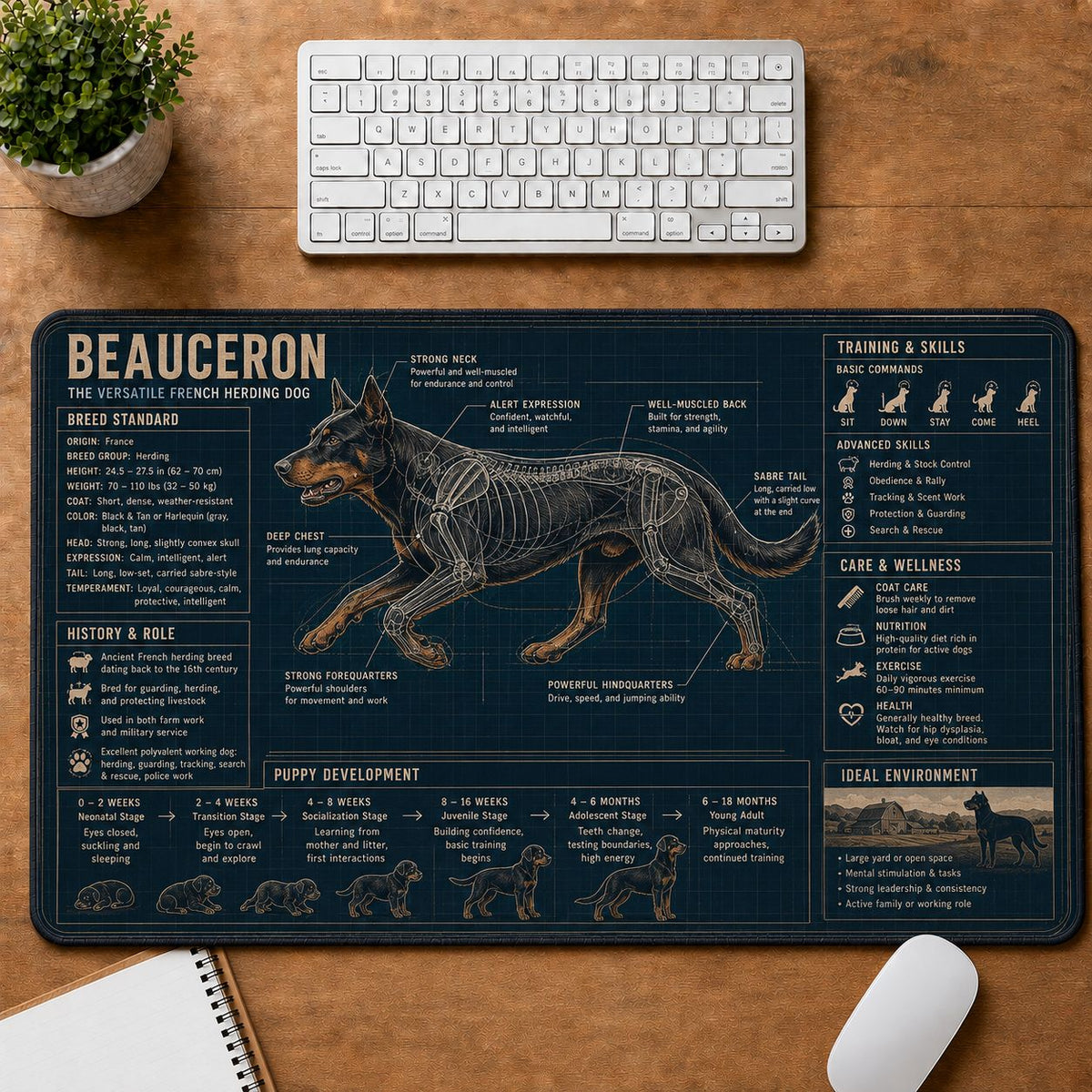 Beauceron Dog Breed Visual Guide Desk Mat | 5To9Vibe