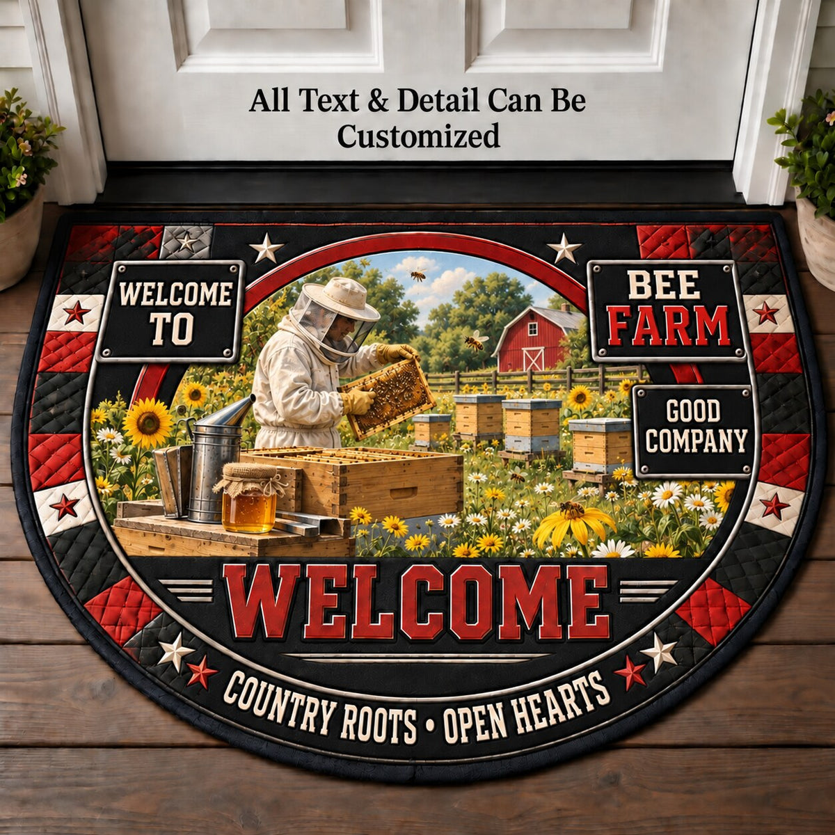 Bee Farm Personalized Half Round Mat | 5To9Vibe