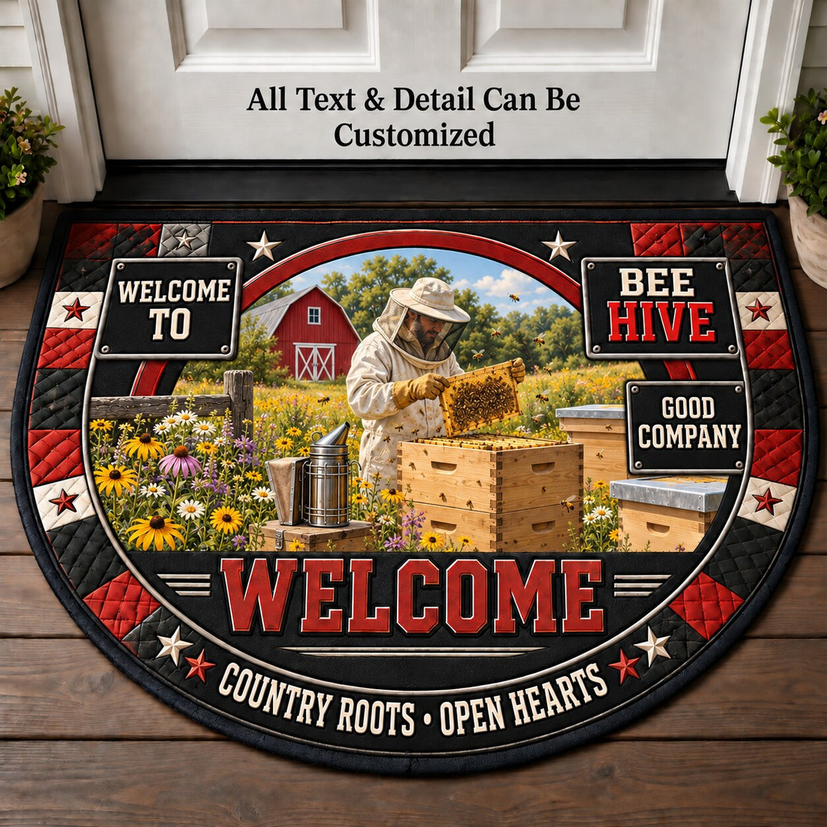 Bee Hive Personalized Half Round Mat | 5To9Vibe