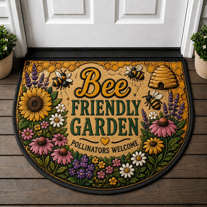 Bee Friendly Garden Doormat - Sunflower Honeycomb Outdoor Welcome Mat - 5to9vibe