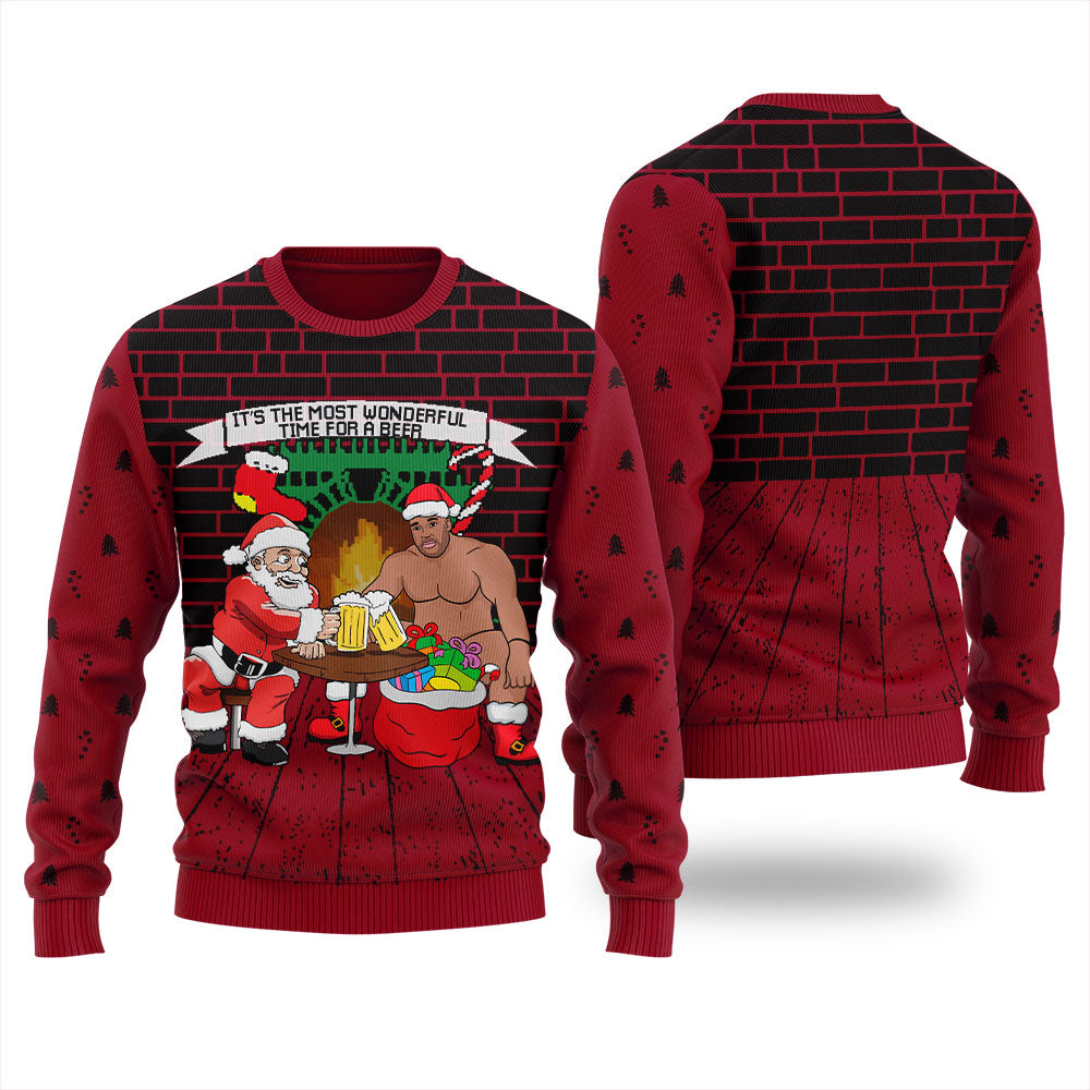 Barry Wood Drinking With Santa Men's Ugly Christmas Sweater