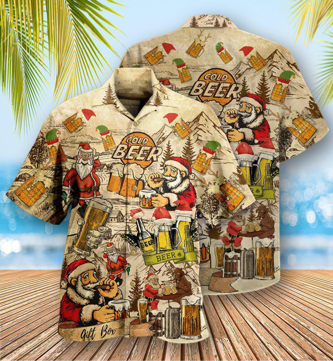 Beer Drinking Beer With Santa Claus - Hawaiian Shirt 