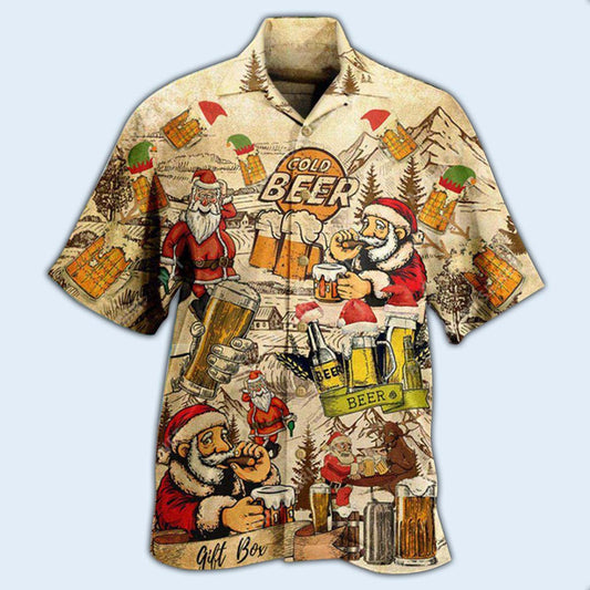 Beer Drinking Beer With Santa Claus - Hawaiian Shirt 