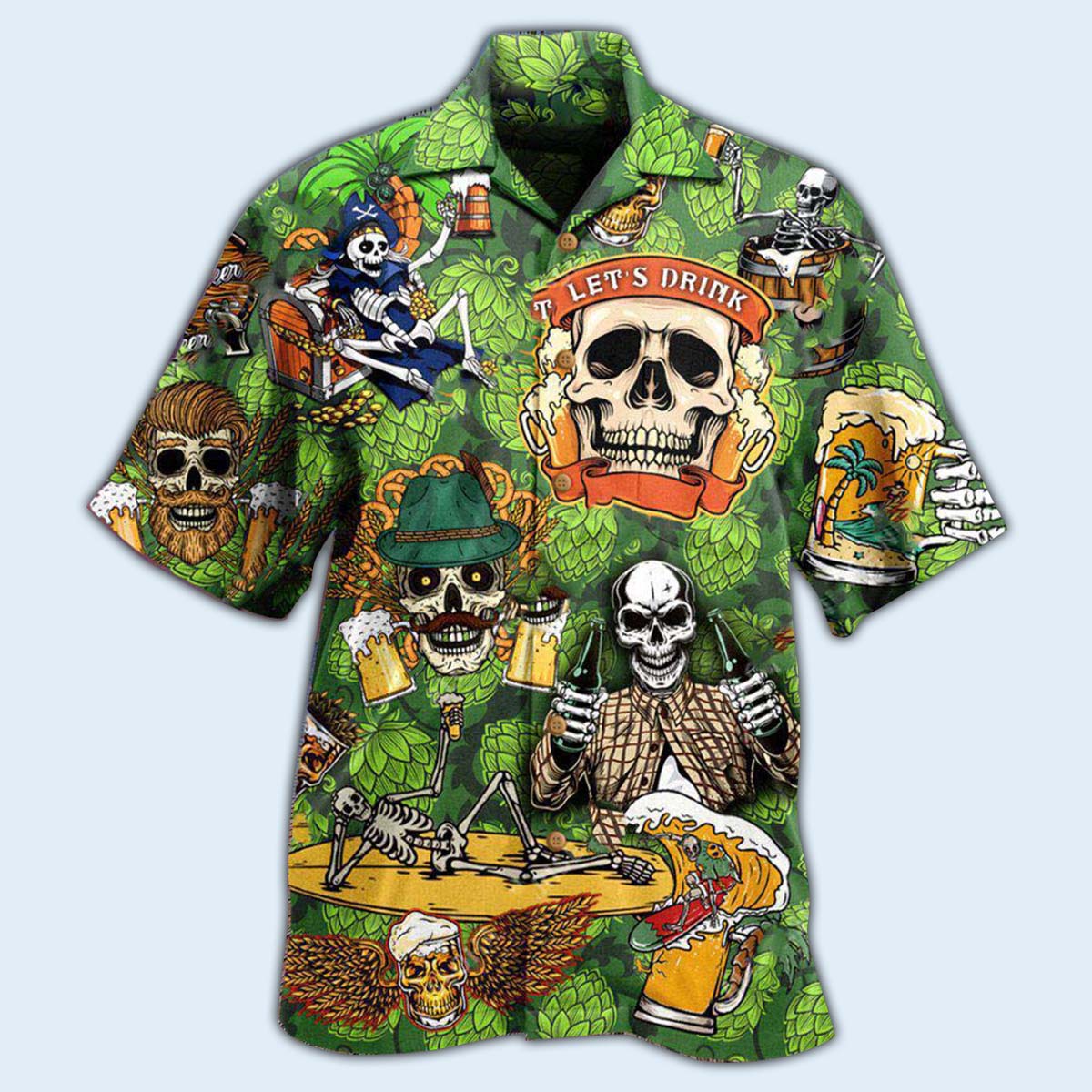 Beer It's Beer Time Skull - Hawaiian Shirt 