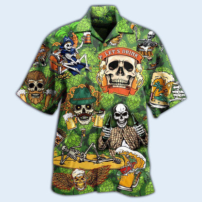 Beer It's Beer Time Skull - Hawaiian Shirt 