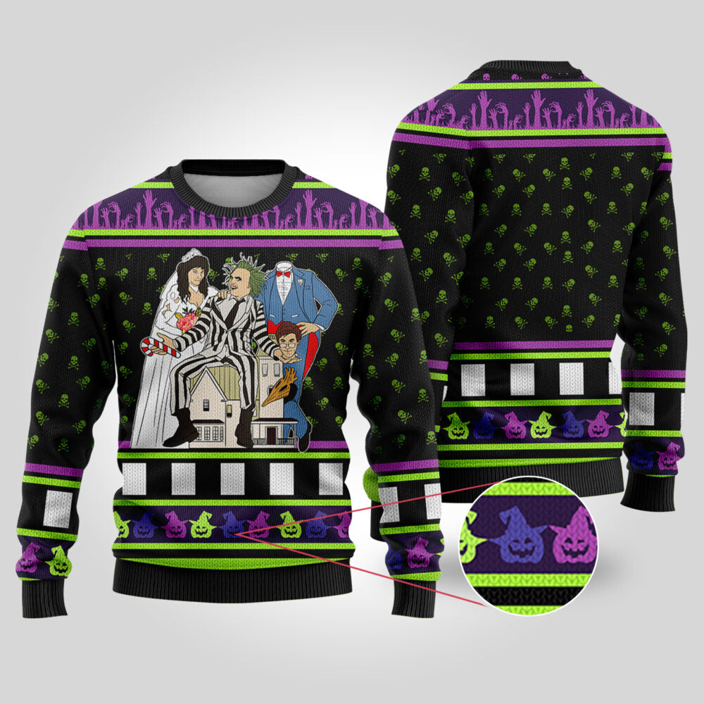 Beetlejuice Halloween Sweater Black
