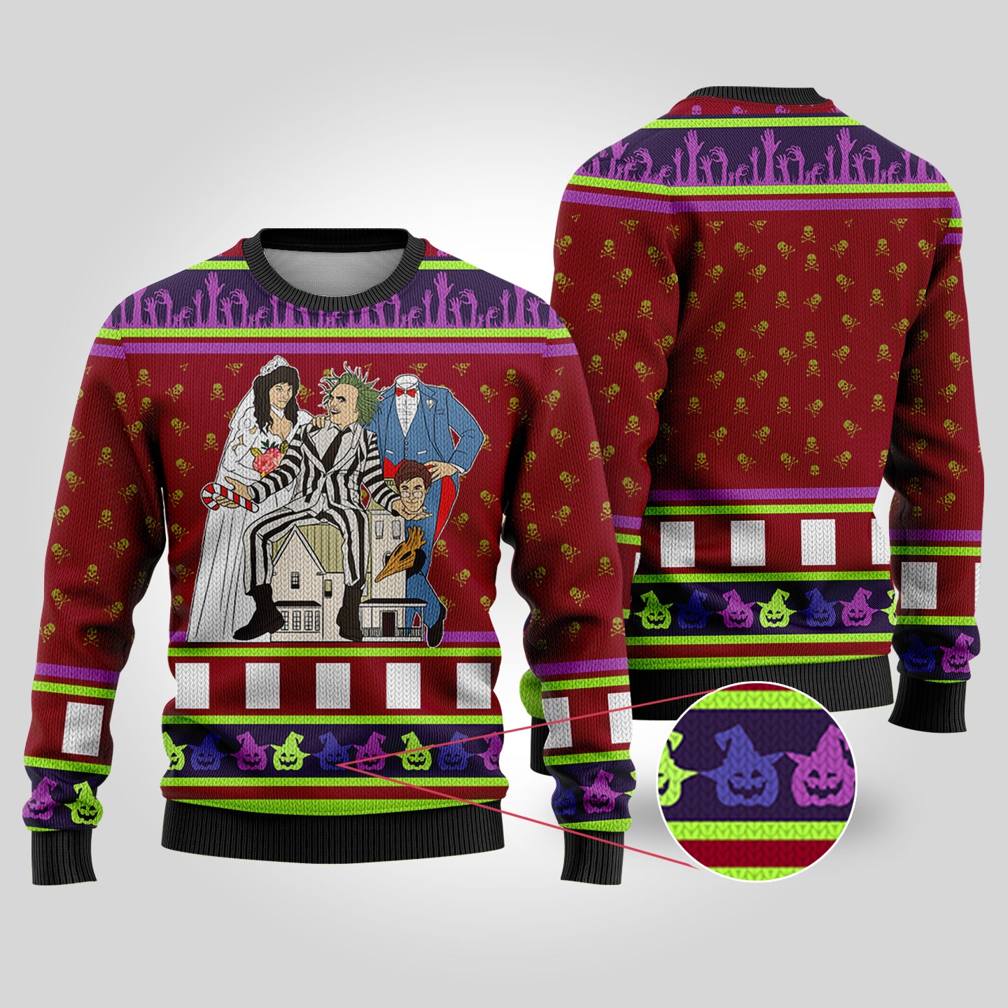 Beetlejuice Halloween Sweater Cardinal Red