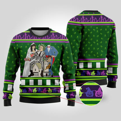 Beetlejuice Halloween Sweater Forest Green