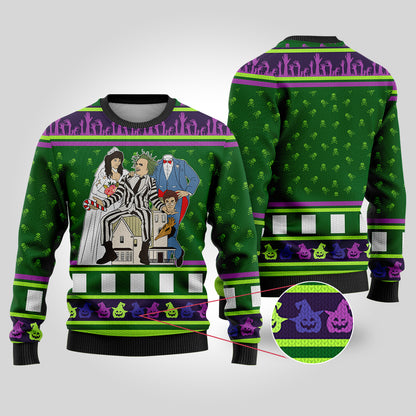 Beetlejuice Halloween Sweater Forest Green