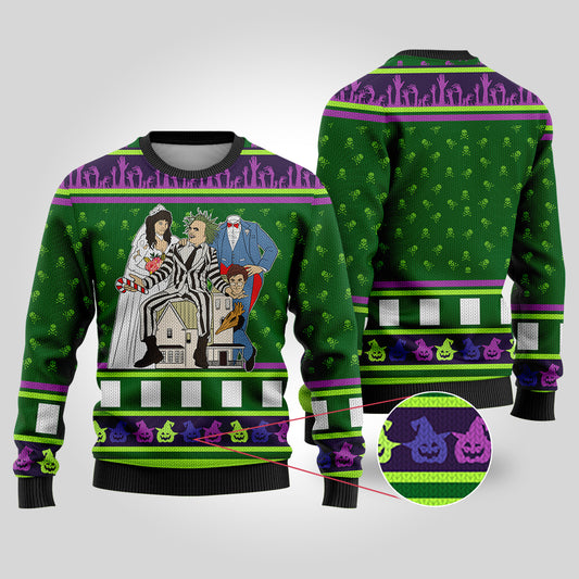 Beetlejuice Halloween Sweater Forest Green