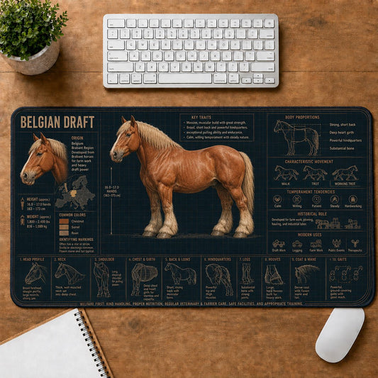Belgian Draft Horse Horse and Equestrian Visual Guide Desk Mat | 5To9Vibe