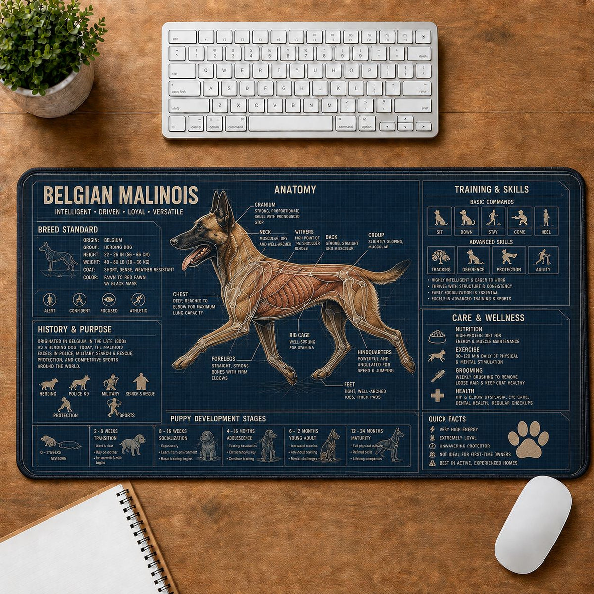 Belgian Malinois Dog Breed Visual Guide Desk Mat | 5To9Vibe