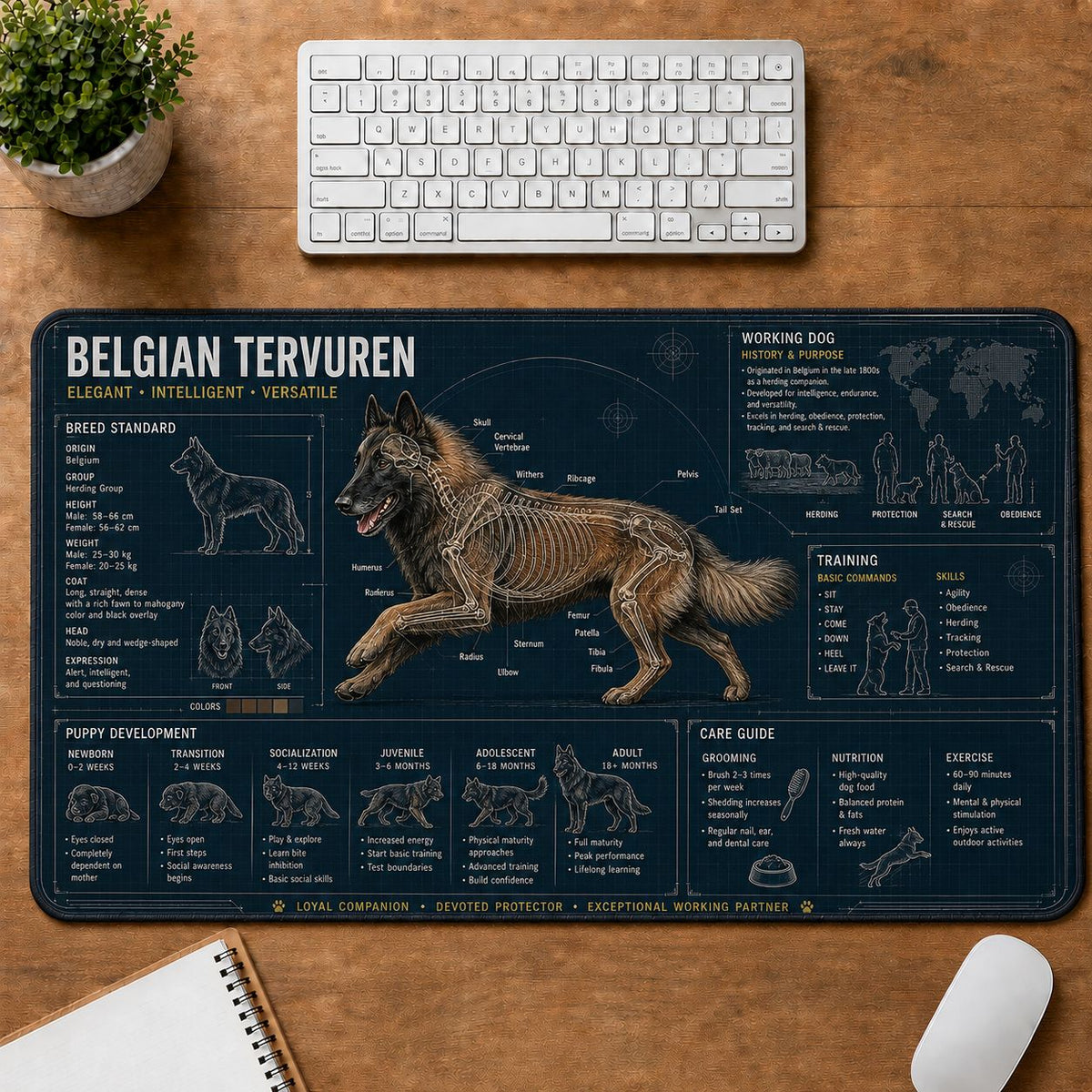 Belgian Tervuren Dog Breed Visual Guide Desk Mat | 5To9Vibe