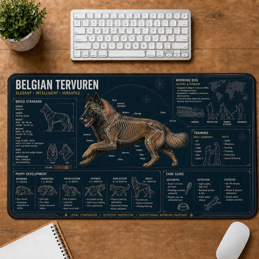 Belgian Tervuren Dog Breed Visual Guide Desk Mat | 5To9Vibe