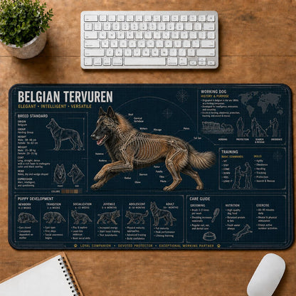 Belgian Tervuren Dog Breed Visual Guide Desk Mat | 5To9Vibe