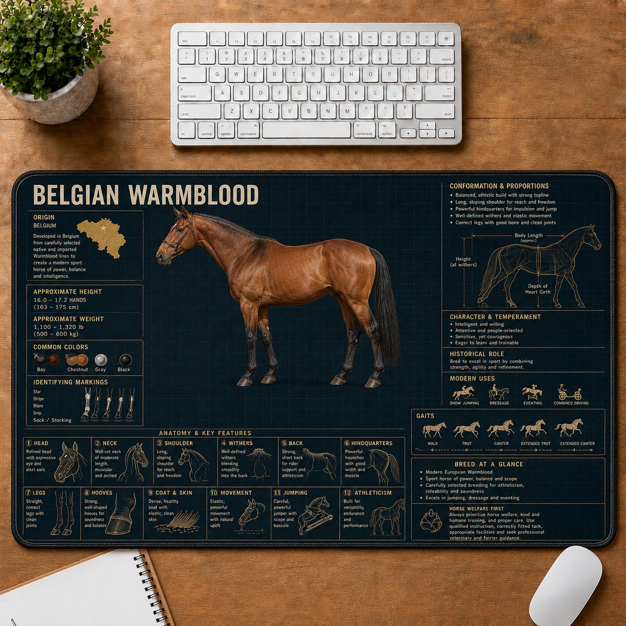 Belgian Warmblood Horse Horse and Equestrian Visual Guide Desk Mat | 5To9Vibe