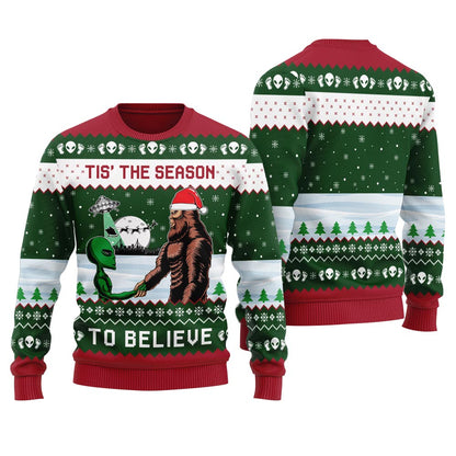 Believe In Bigfoot UFO Ugly Christmas Sweater