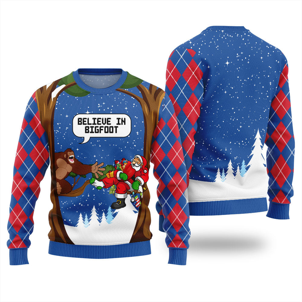 Believe In Bigfoot Xmas Sweaters For Ladies