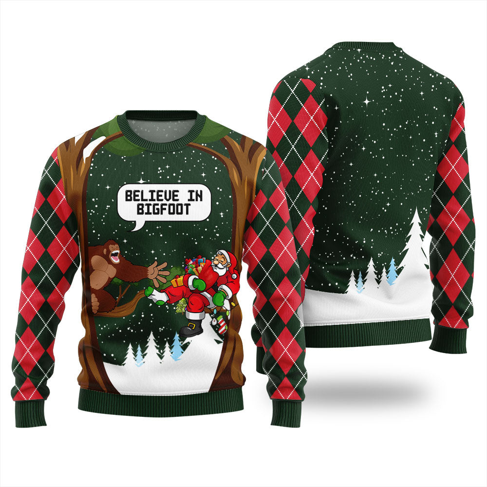 Believe In Bigfoot Ugly Christmas Sweater